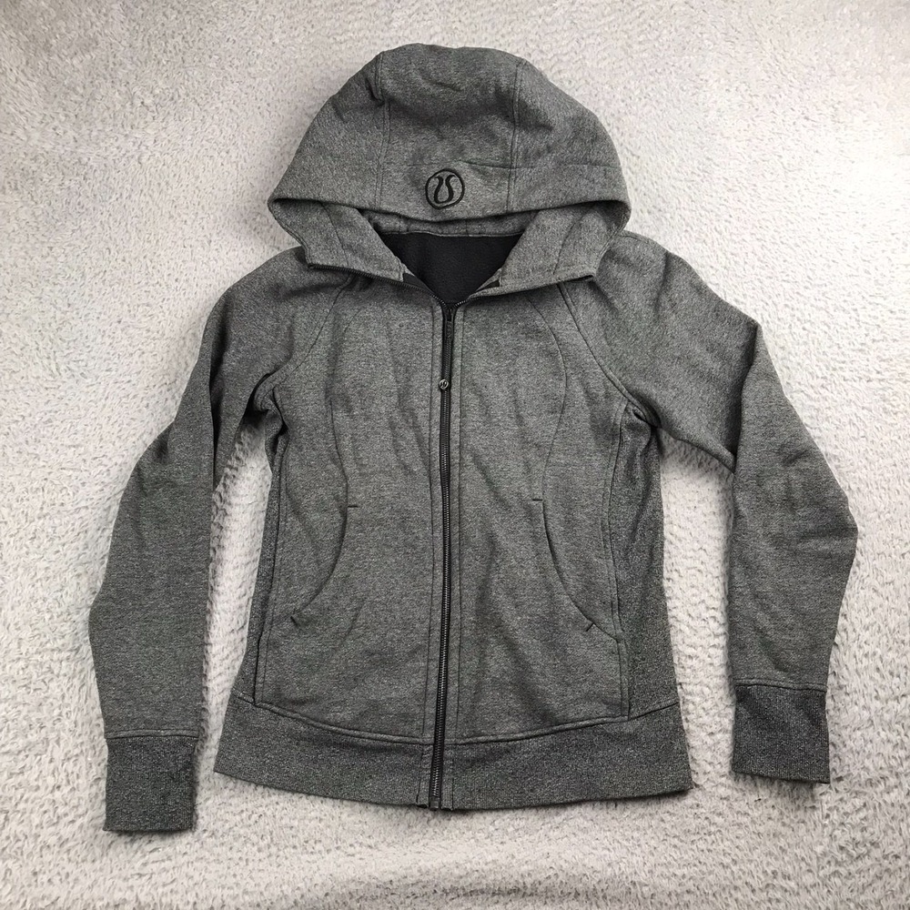 Lululemon Scuba Full-Zip Hoodie Womens 6 Dark Heather Gray Sweater *Flaw